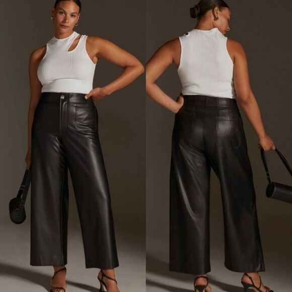 Anthropologie Maeve The Colette Cropped Wide-Leg Pants Faux-Leather Edition 31 N - Picture 1 of 12